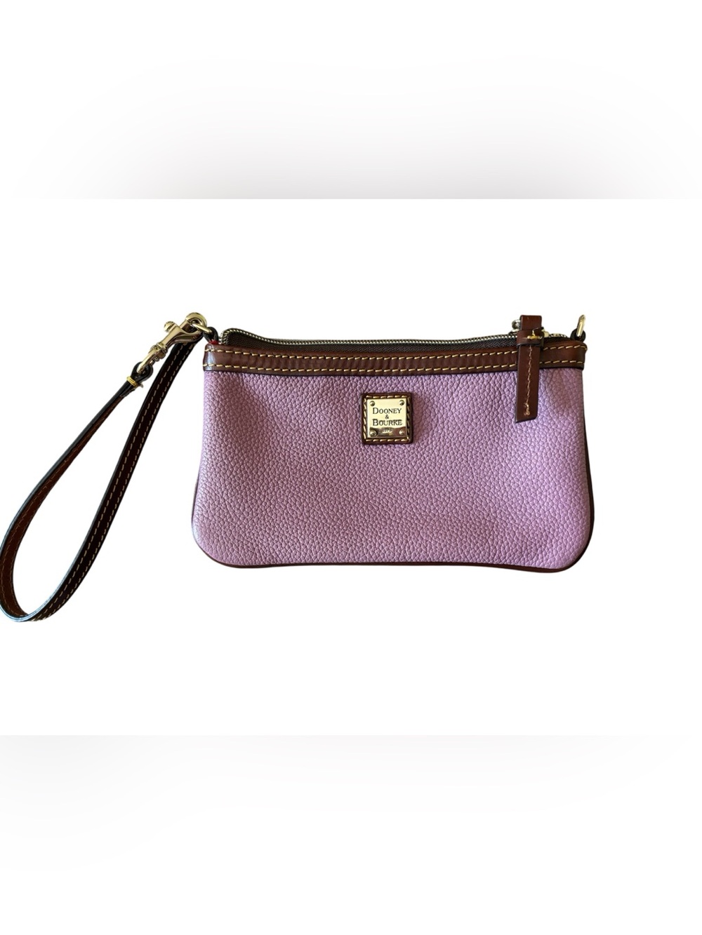 Dooney & Bourke Lilac Pebble Leather Wristlet with Brown Trim